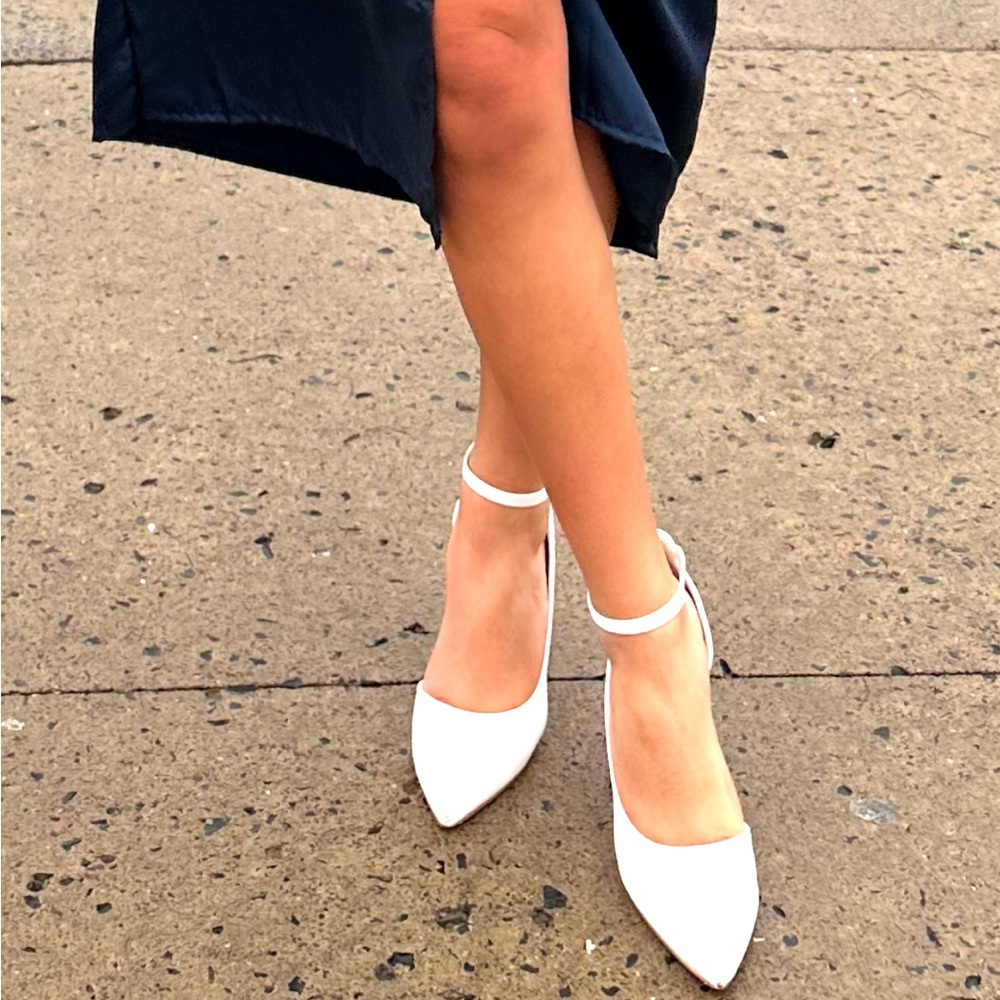 White Pointy Heels with strap Size 9